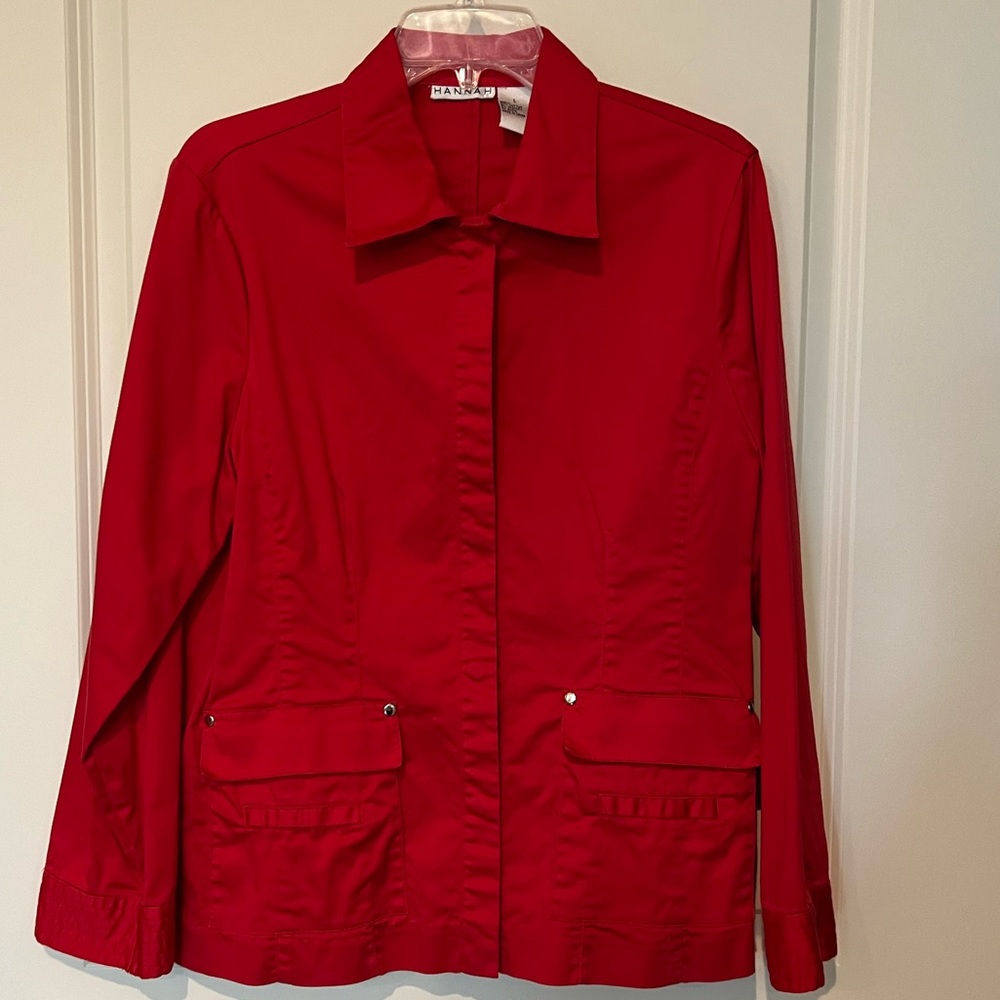 Hannah Fitted Long Sleeve Jacket with Snap Front under Front Tab